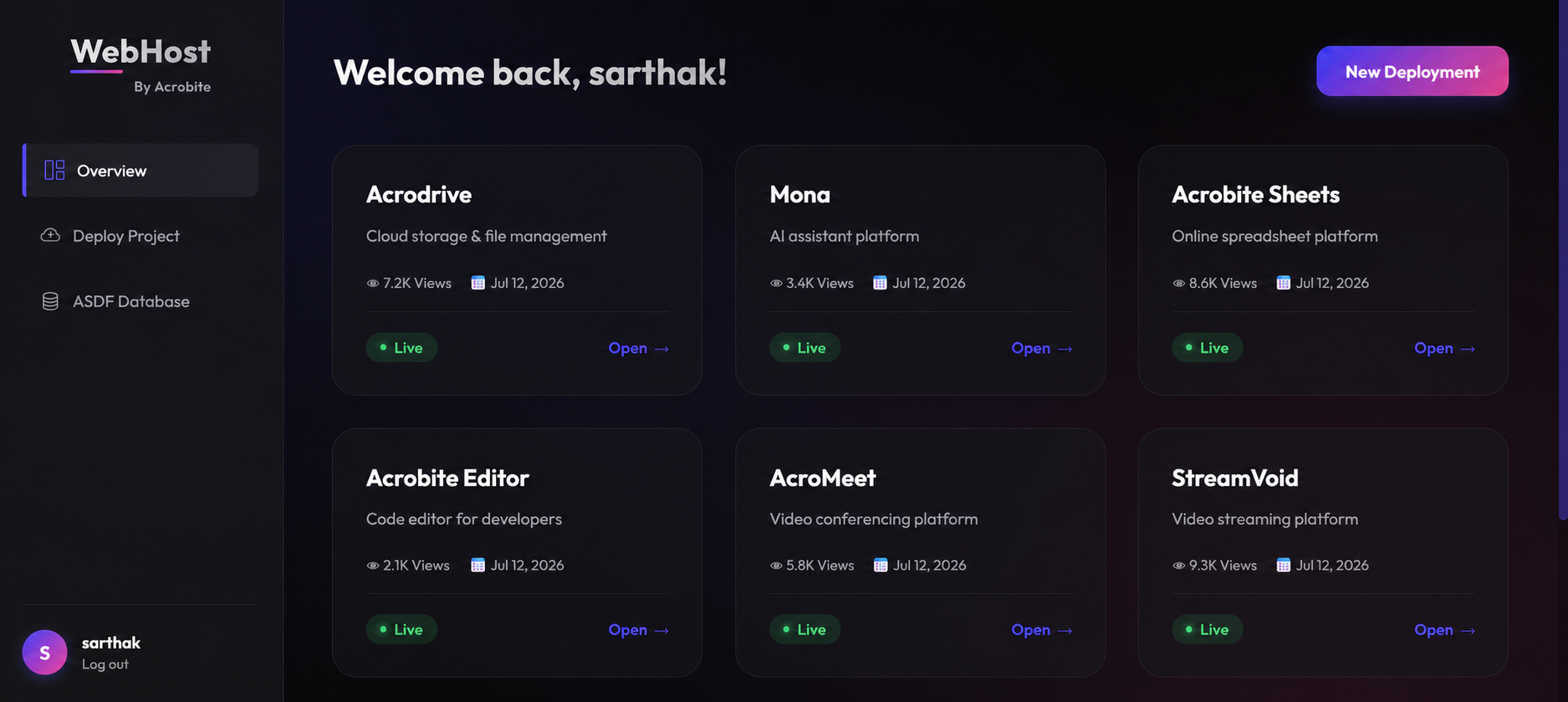 WebHost Dashboard